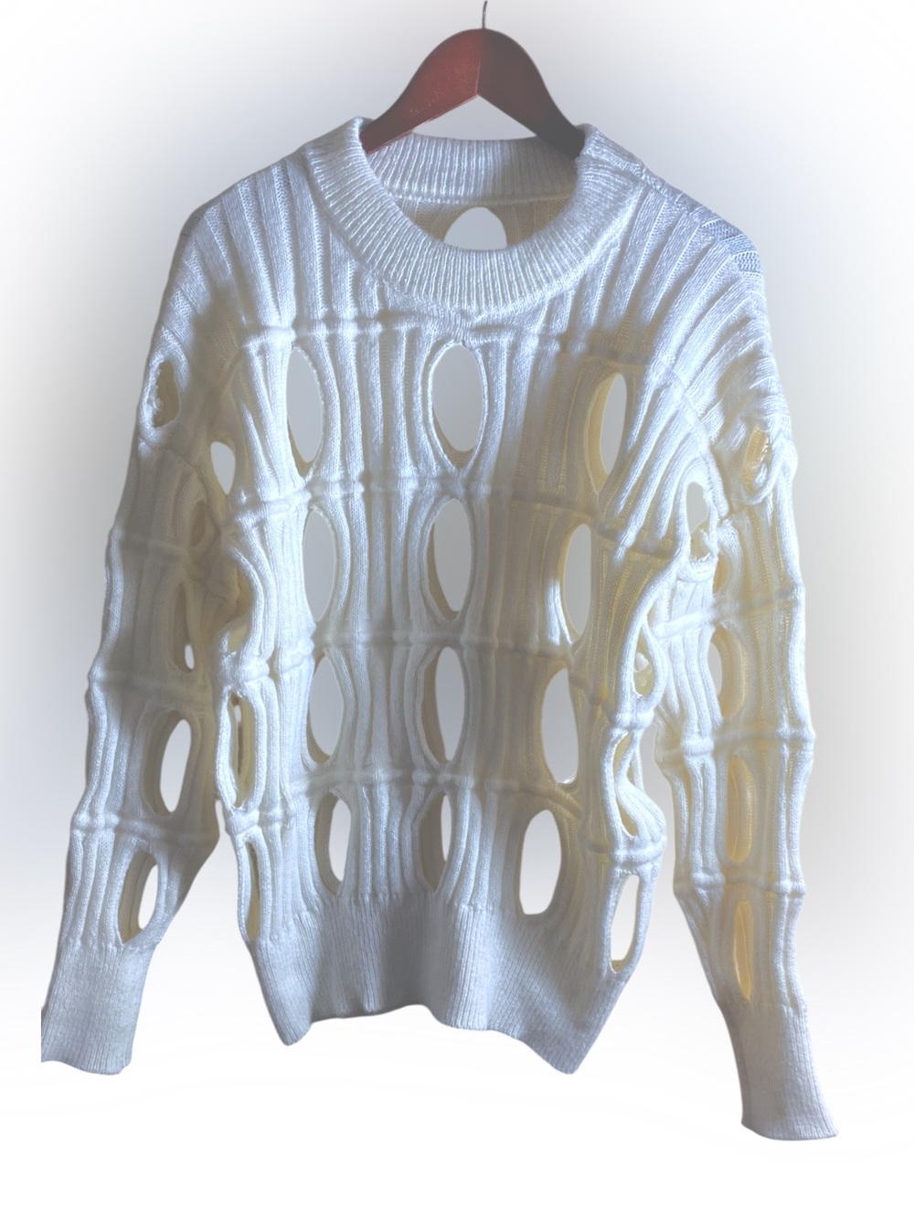 Soft Off White Cutout Knit Crewneck Sweater BNWOT!
